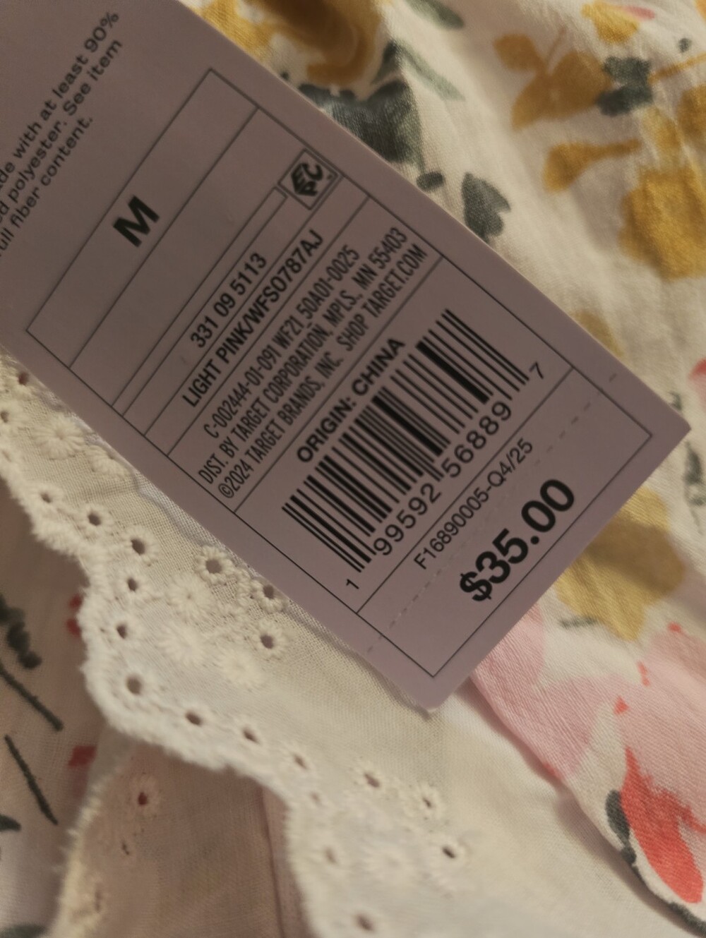 NWT! Wild Fable, Button-Front Mini Empire Waist Dress, Pink Floral, Size Medium - Picture 4 of 4